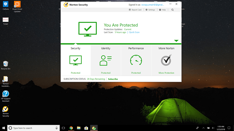 Norton's Interface as seen on Windows 10