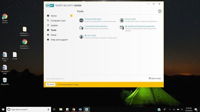 ESET User Interface as seen on Windows 10