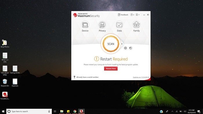 Trend Micro User Interface as seen on Windows 10