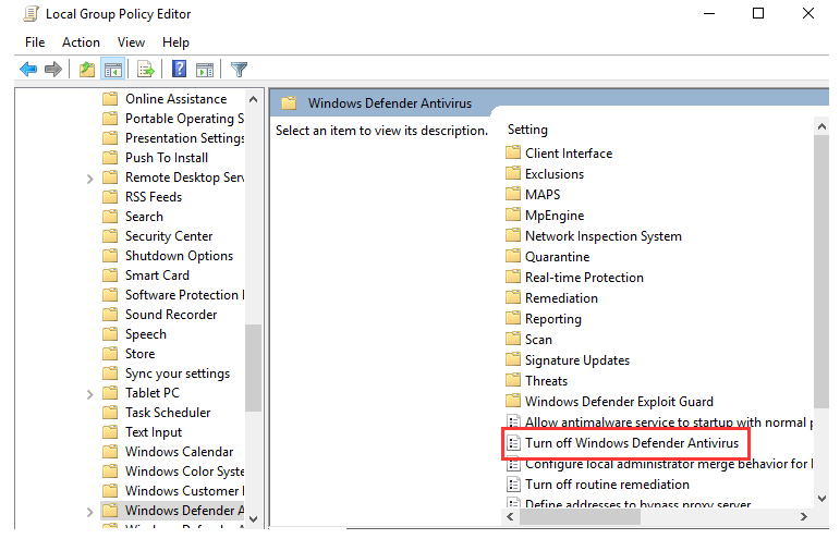 turn of windows defender