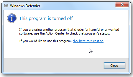 windows defender close in win 7