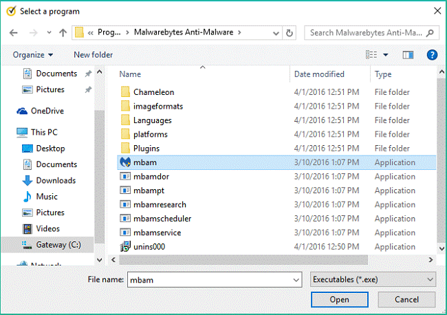 almalwarebytes-files in view tab